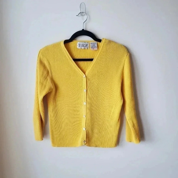 Vintage Y2K Jessica yellow cropped ribbed  cardigan - Picture 1 of 8